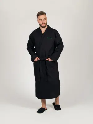 Халат Woodson, вафельный с планкой, р.46-48, чёрный Халат Woodson, вафельный с планкой, р.46-48, чёрный