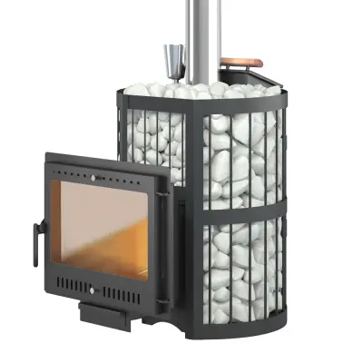 Фото Чугунная печь для бани ЭТНА Стандарт 18 (Панорама) "М" Закрытая каменка в магазине Woodson