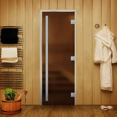 Дверь Статус 60G Бронза Matelux 1900*700 (3п,8мм) L, без порога с вертикальной ручкой термолипа