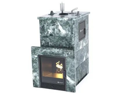 Фото Печь для русской бани Геленджик М2 в полноценном кожухе (змеевик) в магазине Woodson Фото Печь для русской бани Геленджик М2 в полноценном кожухе (змеевик) в магазине Woodson