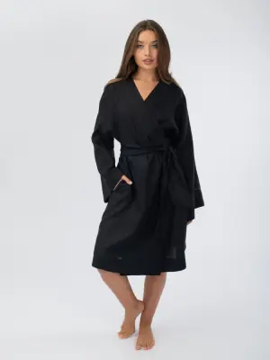 Халат кимоно женский Woodson, чёрный лён (40-52) Халат кимоно женский Woodson, чёрный лён (40-52)