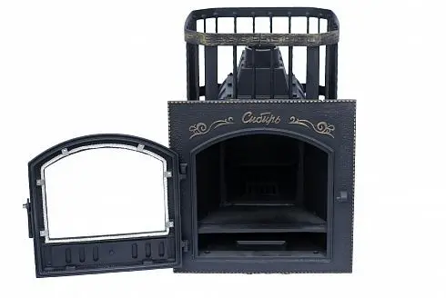 Фото Печь банная чугунная "Сибирь-24". Каминная дверца "Сибирь" 545х545 (Сетка) в магазине Woodson