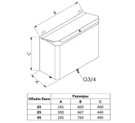 Бак выносной горизонтальный — 85 л — 1 мм AISI 304 — гарантия 3 года
