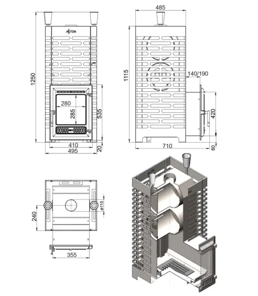 Фото Печь для бани ASTON 38 INOX (320) в магазине Woodson