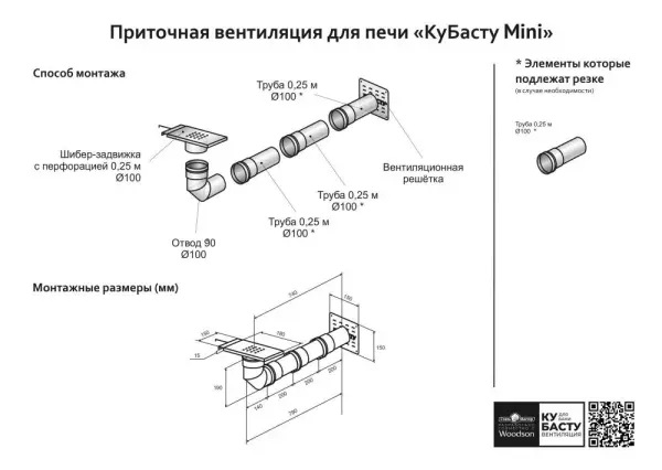 Приточная вентиляция для печи КуБасту mini Приточная вентиляция для печи КуБасту mini