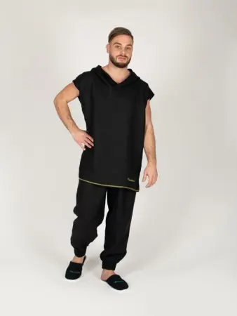 Комплект банщика #1 Woodson, чёрный лён c цветной полосой (46-48)