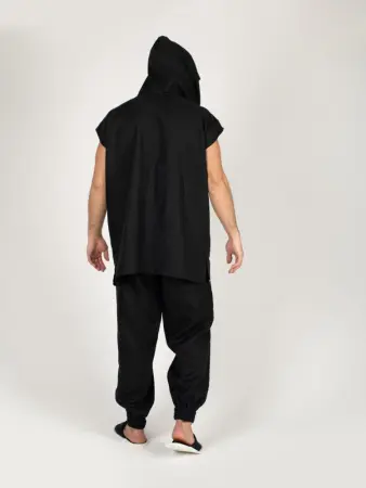 Комплект банщика #1 Woodson, чёрный лён c цветной полосой (46-48)