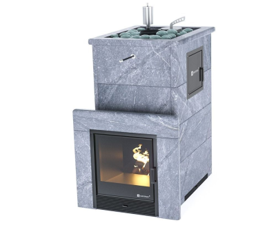 Фото Печь для русской бани Геленджик М2 в трёхстороннем кожухе (талькохлорит) с открытым верхом в магазине Woodson Фото Печь для русской бани Геленджик М2 в трёхстороннем кожухе (талькохлорит) с открытым верхом в магазине Woodson