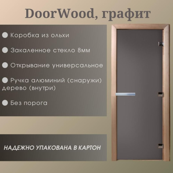 Дверь DoorWood "Графит матовое" 1900*700 (Ольха 3п, 8мм) Дверь DoorWood "Графит матовое" 1900*700 (Ольха 3п, 8мм)