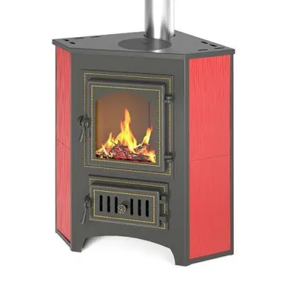 Фото Печь-Камин ВЕЗУВИЙ ПК-01 (220) угловой красн. с конфоркой 9 кВт (150 м3) Ø 115мм в магазине Woodson