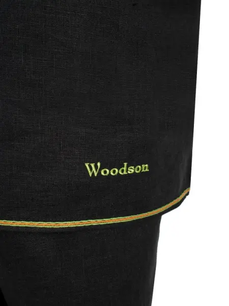Комплект банщика #1 Woodson, чёрный лён c цветной полосой (50-52)