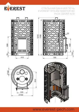 Фото Печь для бани Эверест "Steam Master" 60 INOX (320M) в магазине Woodson